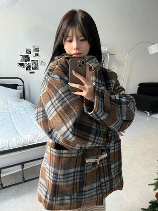 Vintage Check Oversized Wool Blend Toggle Duffle Coat