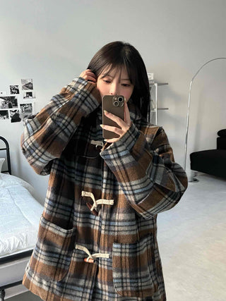 Vintage Check Oversized Wool Blend Toggle Duffle Coat