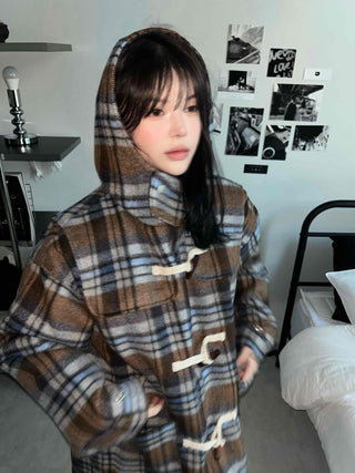 Vintage Check Oversized Wool Blend Toggle Duffle Coat