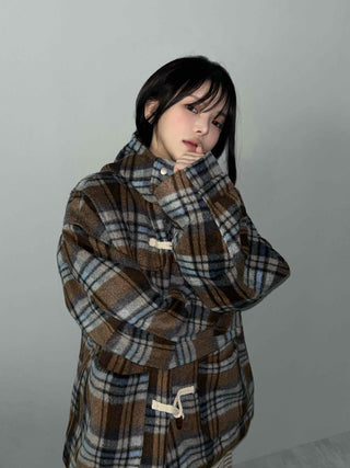 Vintage Check Oversized Wool Blend Toggle Duffle Coat