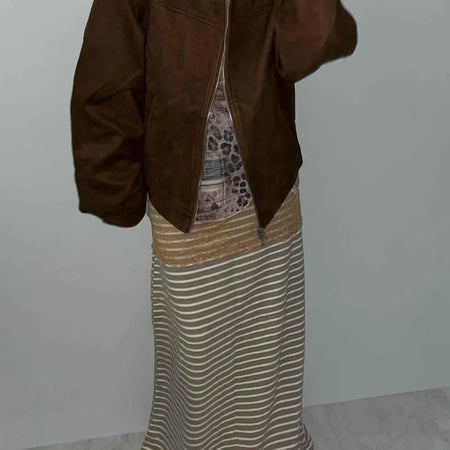 Color Mix Elastic Banded Striped Maxi Skirt