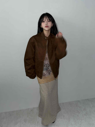 Color Mix Elastic Banded Striped Maxi Skirt
