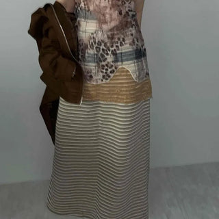 Color Mix Elastic Banded Striped Maxi Skirt
