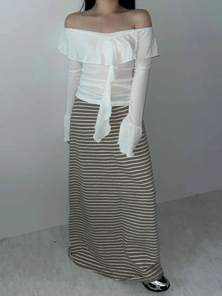 Color Mix Elastic Banded Striped Maxi Skirt