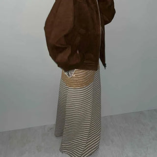 Color Mix Elastic Banded Striped Maxi Skirt