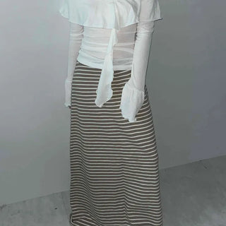 Color Mix Elastic Banded Striped Maxi Skirt