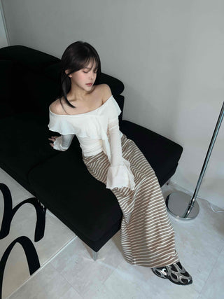 Off-shoulder Ruffle Frill Chiffon Wave Slim Fit Blouse