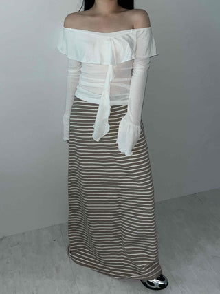 Off-shoulder Ruffle Frill Chiffon Wave Slim Fit Blouse