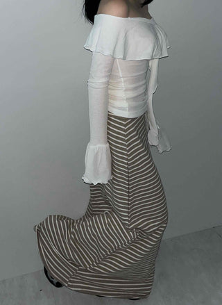 Off-shoulder Ruffle Frill Chiffon Wave Slim Fit Blouse