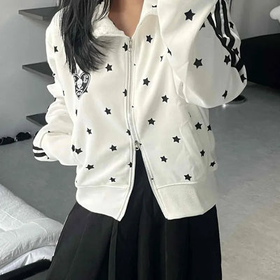 Star pattern striped track campus jumper