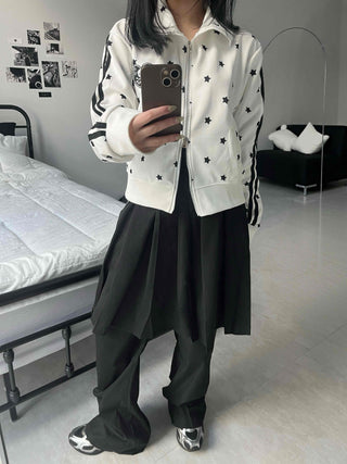 Star pattern striped track campus jumper