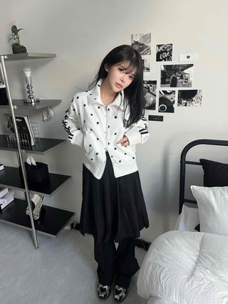 Star pattern striped track campus jumper