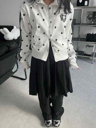 Star pattern striped track campus jumper
