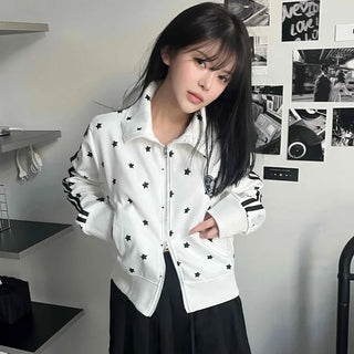 Star pattern striped track campus jumper