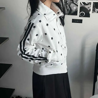 Star pattern striped track campus jumper