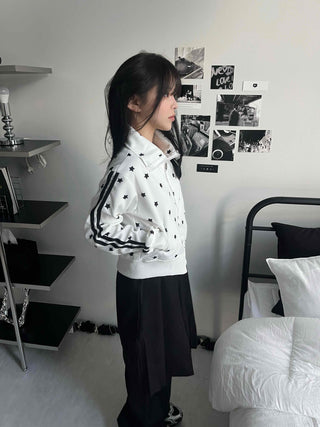 Star pattern striped track campus jumper