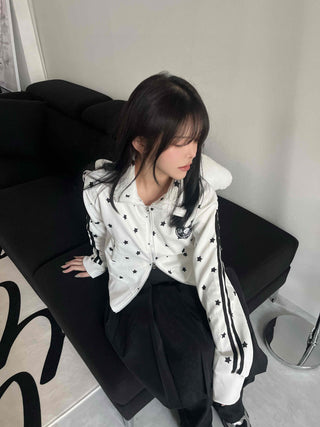 Star pattern striped track campus jumper