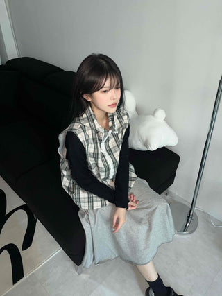 Vintage Check Zip-up Vest