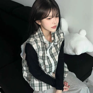 Vintage Check Zip-up Vest