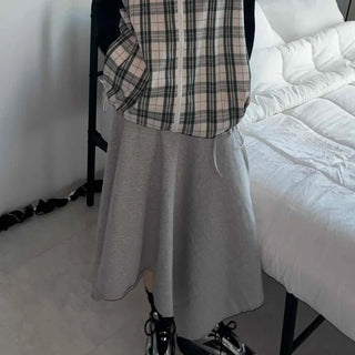 Low-Waist Asymmetrical Flare Sweat Midi Skirt