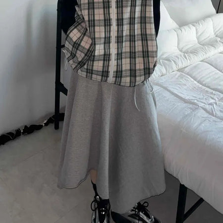 Low-Waist Asymmetrical Flare Sweat Midi Skirt