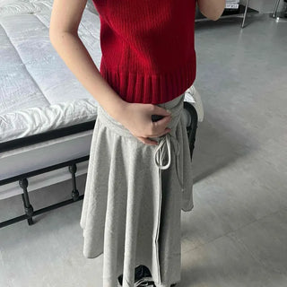 Low-Waist Asymmetrical Flare Sweat Midi Skirt
