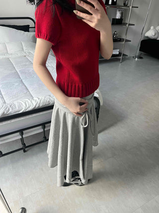 Low-Waist Asymmetrical Flare Sweat Midi Skirt