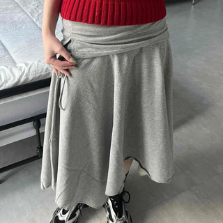 Low-Waist Asymmetrical Flare Sweat Midi Skirt
