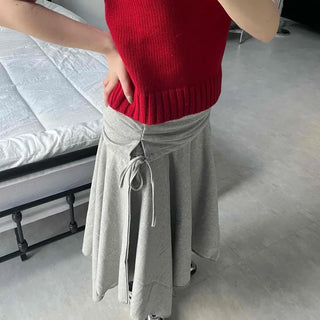 Low-Waist Asymmetrical Flare Sweat Midi Skirt
