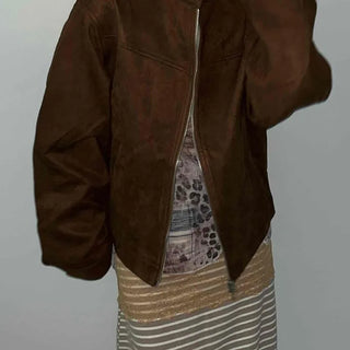 Vintage Button Point Rider Suede Loose Fit Jumper