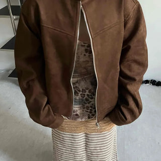 Vintage Button Point Rider Suede Loose Fit Jumper
