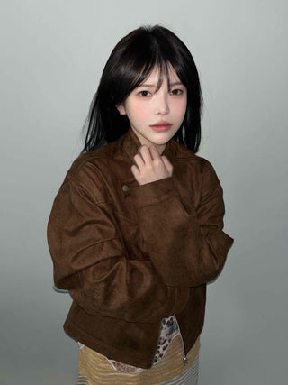Vintage Button Point Rider Suede Loose Fit Jumper