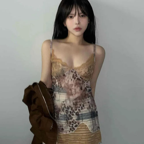 Mixed Pattern Sheer Mesh Lace V-Neck Bustier