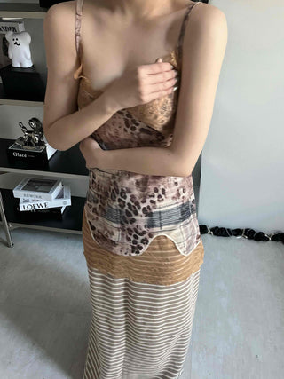 Mixed Pattern Sheer Mesh Lace V-Neck Bustier