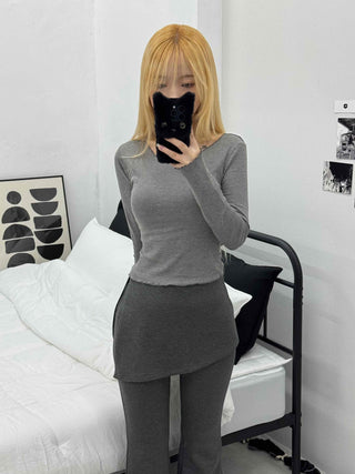 Knit Bustier Layered Frill Long T-shirt Set