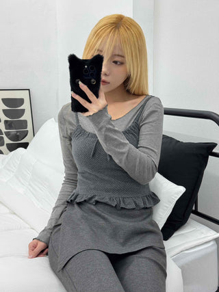 Knit Bustier Layered Frill Long T-shirt Set