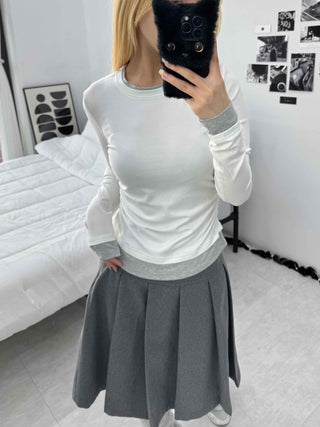 Edgy Color Block Layered Look Long Sleeve T-shirt
