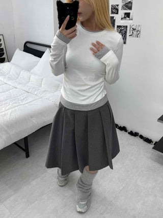 Edgy Color Block Layered Look Long Sleeve T-shirt