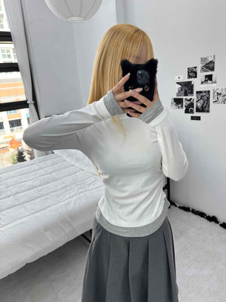 Edgy Color Block Layered Look Long Sleeve T-shirt
