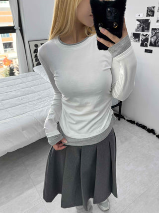 Edgy Color Block Layered Look Long Sleeve T-shirt