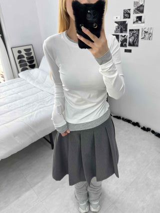 Edgy Color Block Layered Look Long Sleeve T-shirt