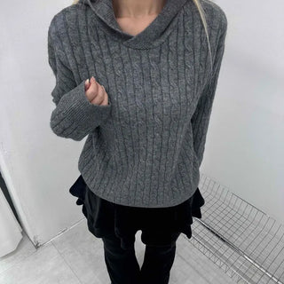 Vintage Cable Neck Twist Hooded Knit