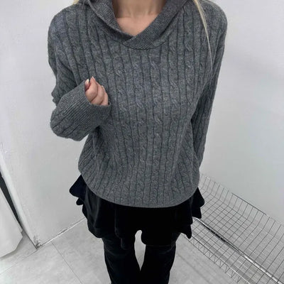 Vintage Cable Neck Twist Hooded Knit