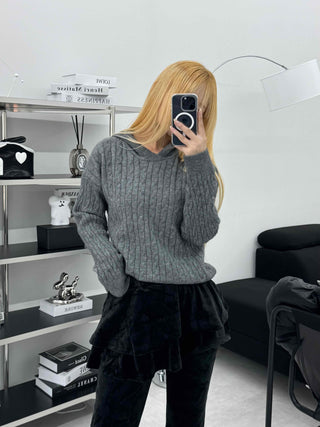 Vintage Cable Neck Twist Hooded Knit