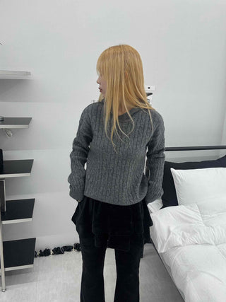 Vintage Cable Neck Twist Hooded Knit