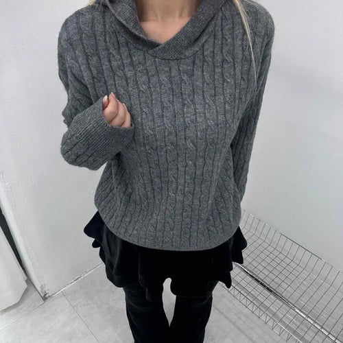 Vintage Cable Neck Twist Hooded Knit