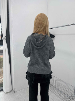 Vintage Cable Neck Twist Hooded Knit