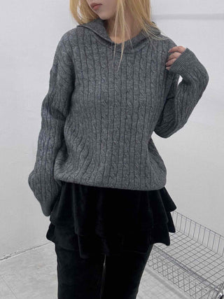 Vintage Cable Neck Twist Hooded Knit