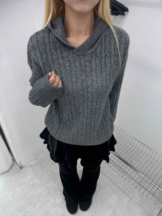 Vintage Cable Neck Twist Hooded Knit