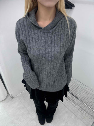 Vintage Cable Neck Twist Hooded Knit